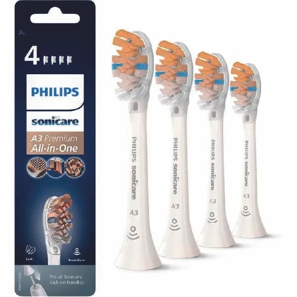 Philips Sonicare Genuine A3 Premium All-in-One Replacement Electric Toothbrush Head | Philips Sonicare Replacement Brush Heads in White (Model HX9094/10)